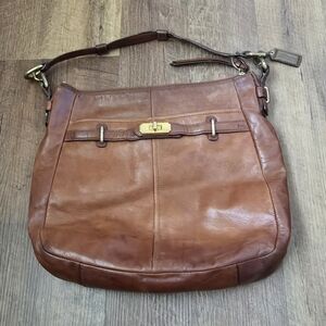 Coach Leather Logo Tag with Gold Ball Chain